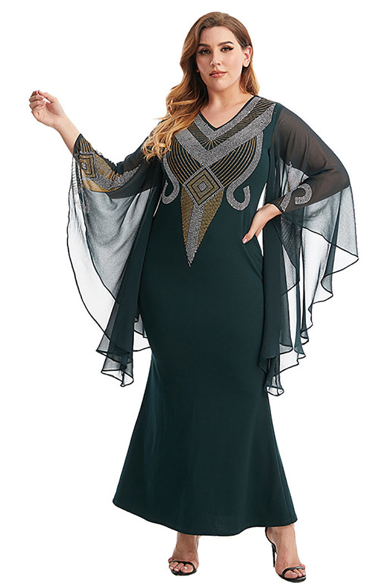 Load image into Gallery viewer, Plus Size Dark Green Batwing Sleeves Mother Of The Bride Dress