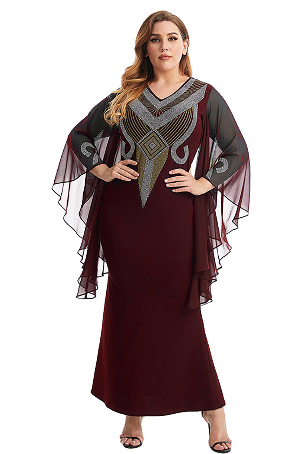 Plus Size Dark Green Batwing Sleeves Mother Of The Bride Dress