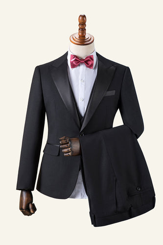 Black Peaked Lapel 3-Piece Men's Suit Tuxedo