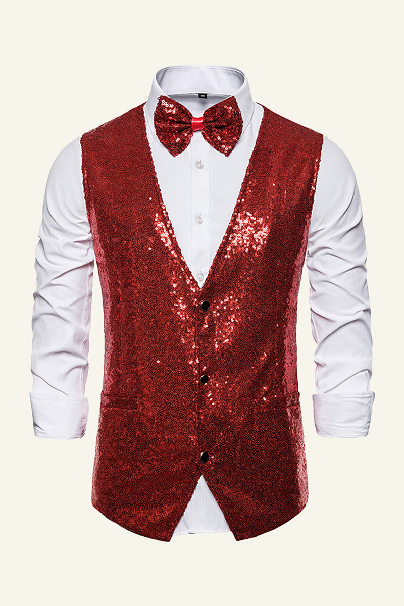 Load image into Gallery viewer, Sparkly Golden Lapel Sequins Men&#39;s Vest with Bow Tie