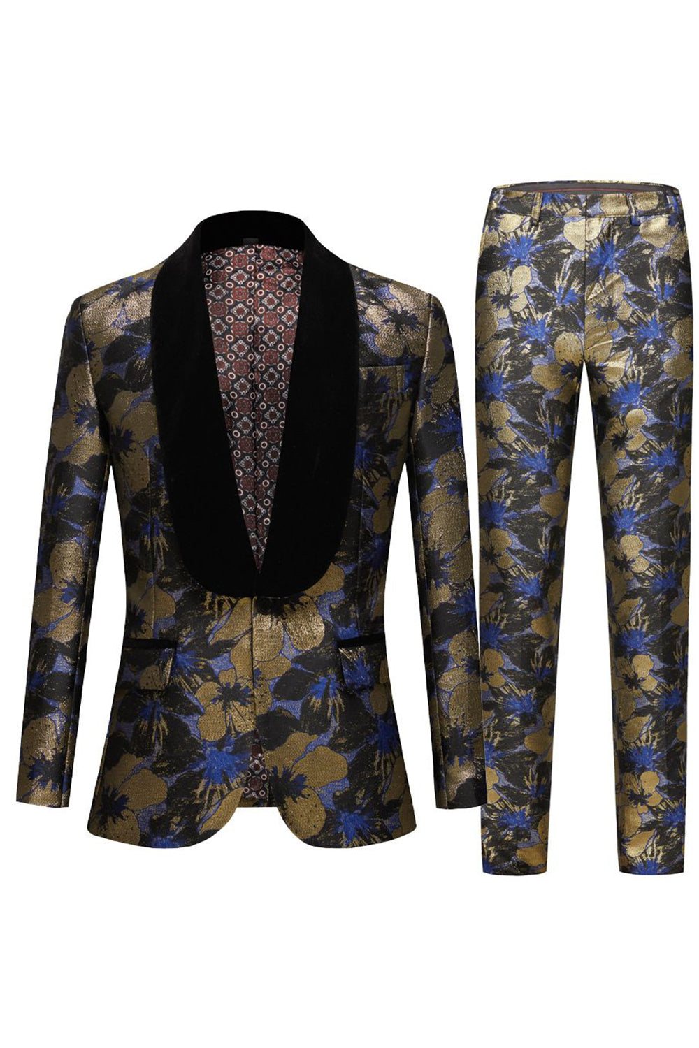 Blue Jacquard Shawl Lapel Men's 2 Piece Prom Suits