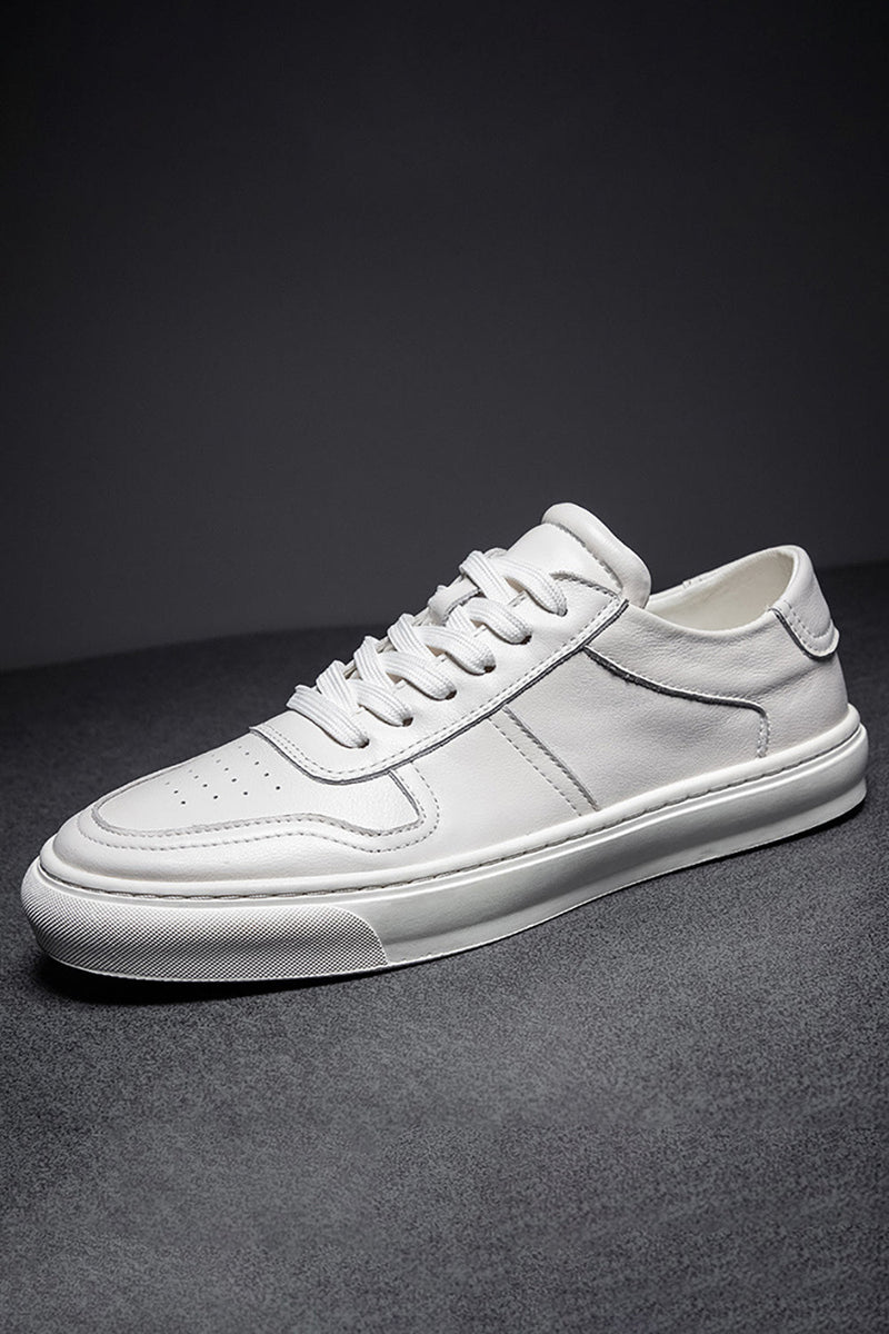 Load image into Gallery viewer, White Leather Lace-Up Casual Men&#39;s Shoes