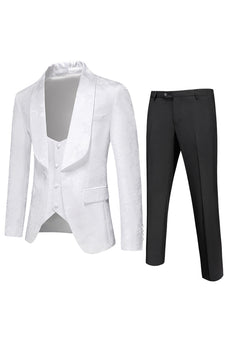 Men's White Jacquard 3-Piece Shawl Lapel Prom Suits