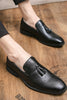 Load image into Gallery viewer, Black Leather Fringe Slip-On Men&#39;s Shoes