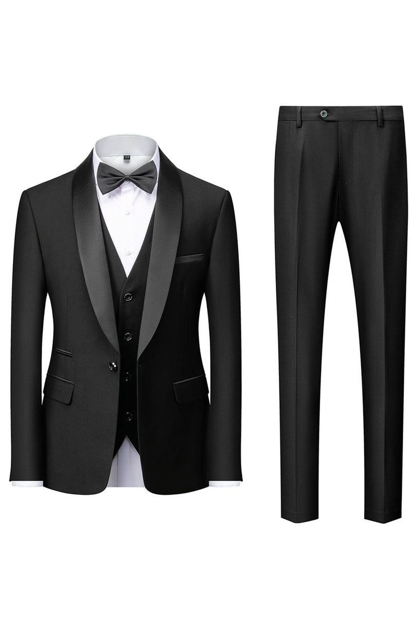 Load image into Gallery viewer, Black Shawl Lapel Three-Pieces Men&#39;s Suits