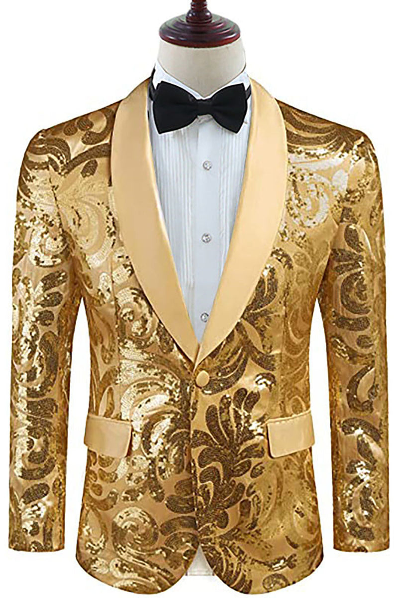 Load image into Gallery viewer, Golden Shawl Lapel Sequins Men&#39;s Blazer