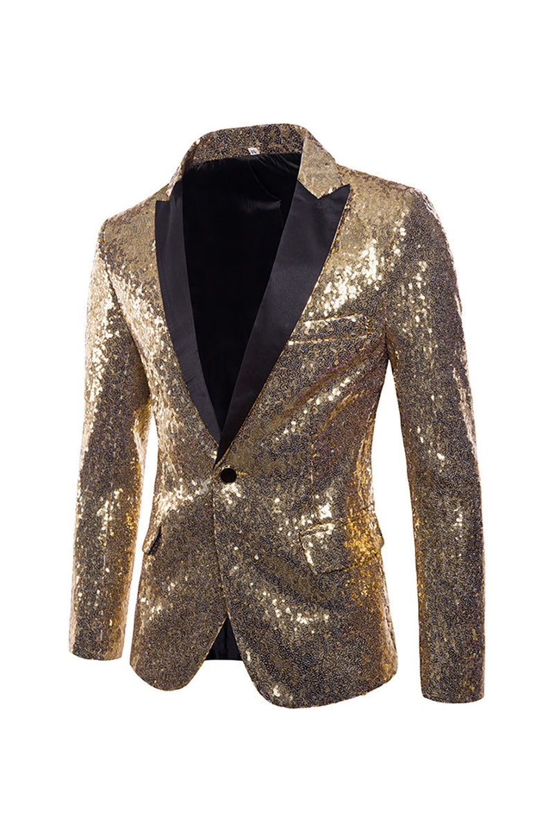 Load image into Gallery viewer, Sparkly Gold Notched Lapel Prom Blazer