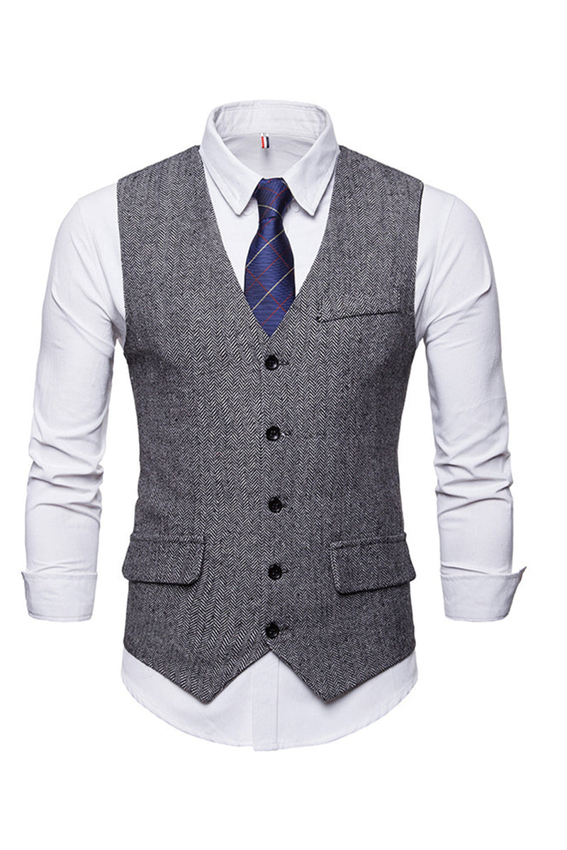 Load image into Gallery viewer, Single Breasted V-Neck Black Men&#39;s Suit Vests