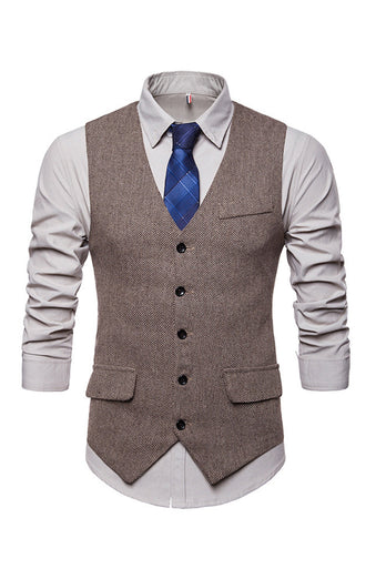 Single Breasted V-Neck Black Men's Suit Vests