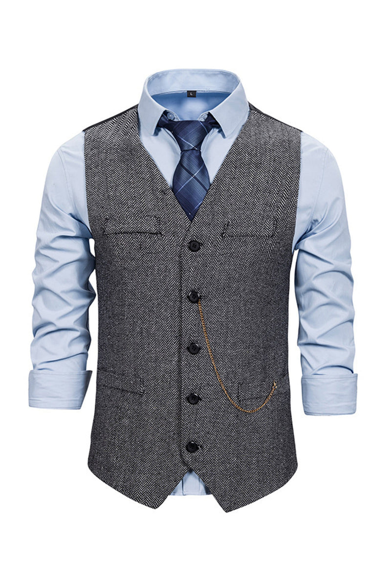 Load image into Gallery viewer, V Neck Single Breasted Men&#39;s Grey Casual Vest