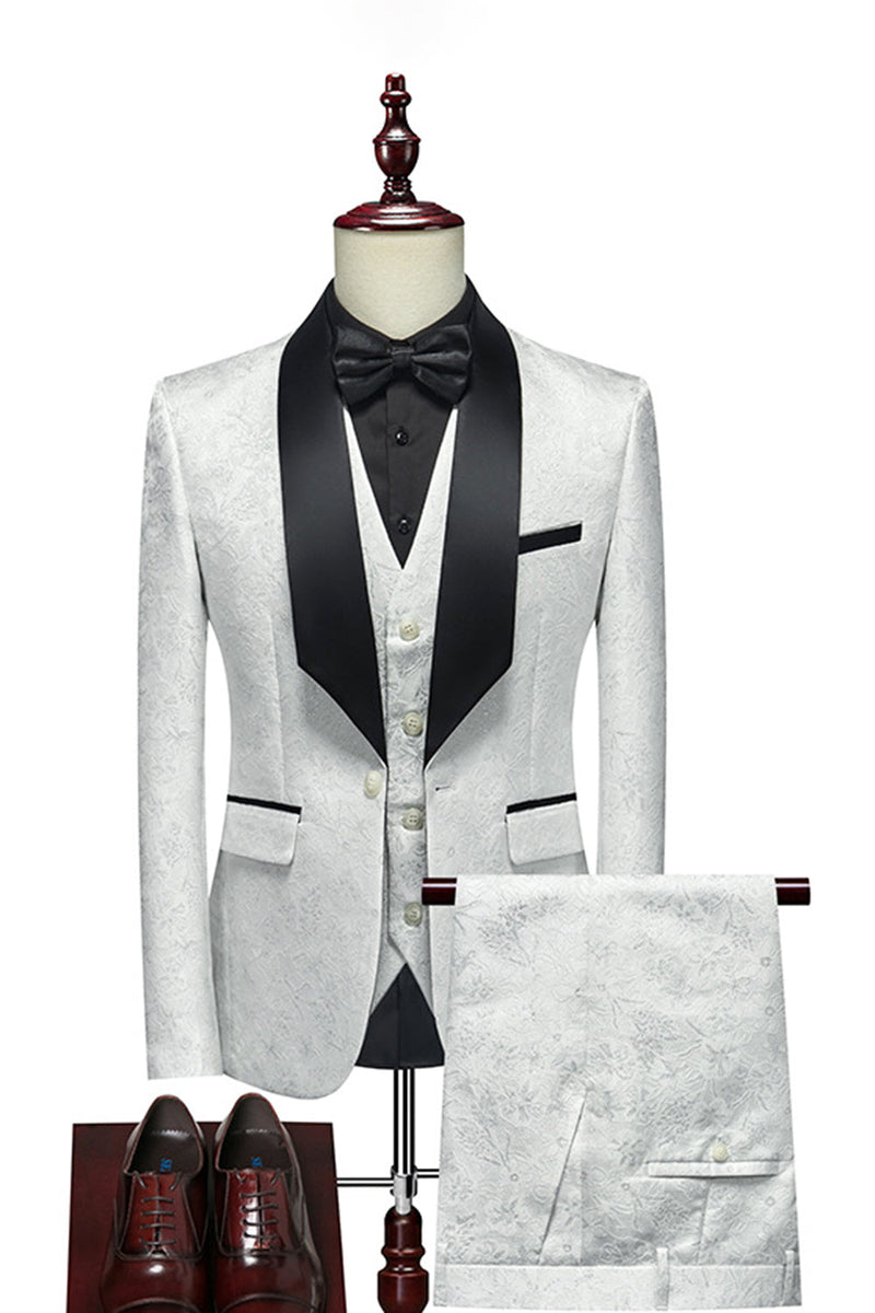 Load image into Gallery viewer, White Jacquard Shawl Lapel 3 Pieces Men&#39;s Suits