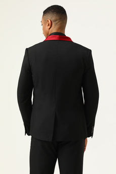 3 Piece Black Red Shawl Lapel Men's Prom Suits