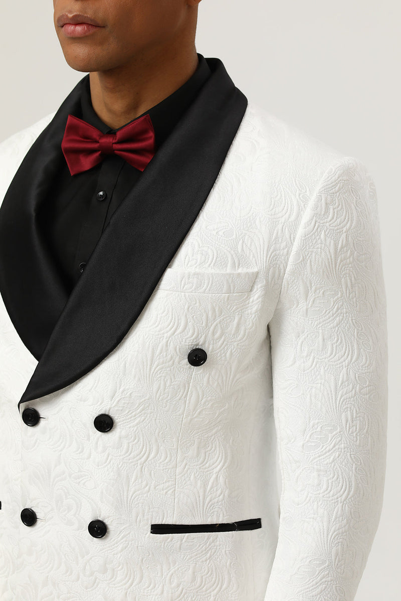 Load image into Gallery viewer, White Jacquard Shawl Lapel Double Breasted 2 Piece Men&#39;s Suits