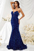 Load image into Gallery viewer, Strapless Sparkly Mermaid Sequins Royal Blue Long Formal Dress