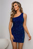 Load image into Gallery viewer, Royal Blue One Shoulder Sequin Cocktail Dress