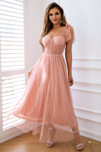 A-Line Tulle Blush Corset Formal Dress