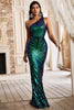 Load image into Gallery viewer, Mermaid One Shoulder Sparkly Green Sequins Long Formal Dress