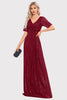 Load image into Gallery viewer, Sparkly V-Neck Navy Long Formal Dress with Short Sleeves