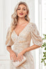 Load image into Gallery viewer, Sparkly V-Neck Champagne Formal Dress with Split Front