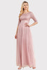 Load image into Gallery viewer, Boat Neck Blush Formal Dress with Sleeves