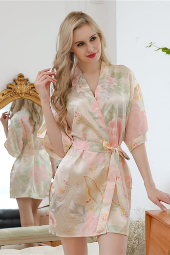 Champagne Floral Boho Kimono Wedding Robe