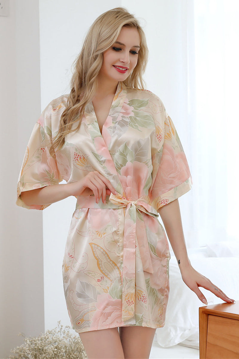 Load image into Gallery viewer, Champagne Floral Boho Kimono Wedding Robe