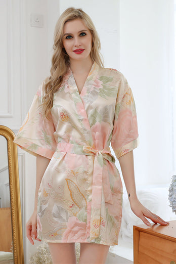 Champagne Floral Boho Kimono Wedding Robe