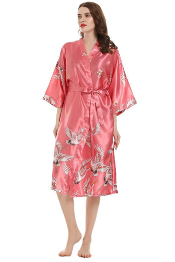 Black Crane Printed Kimono Bridal Party Robe