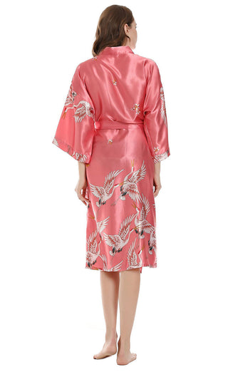 Black Crane Printed Kimono Bridal Party Robe