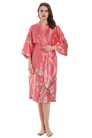 Black Crane Printed Kimono Bridal Party Robe