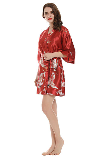 Blue Crane Printed Short Bridal Party Robe