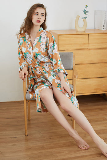 Orange Floral Boho Kimono Bridesmaid Robe