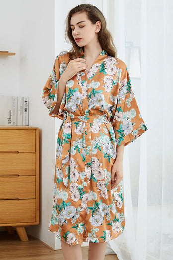 Orange Floral Boho Kimono Bridesmaid Robe