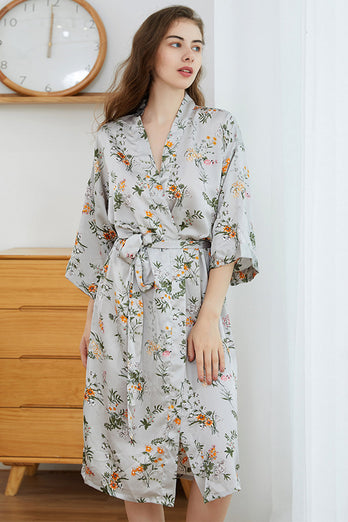 Grey Tniy Floral Kimono Bridal Party Robe