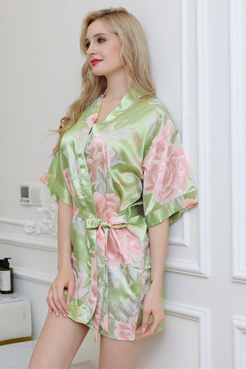 Bridesmaid Floral Robes Green Print Robes