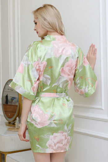 Bridesmaid Floral Robes Green Print Robes