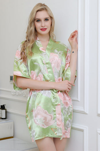 Bridesmaid Floral Robes Green Print Robes