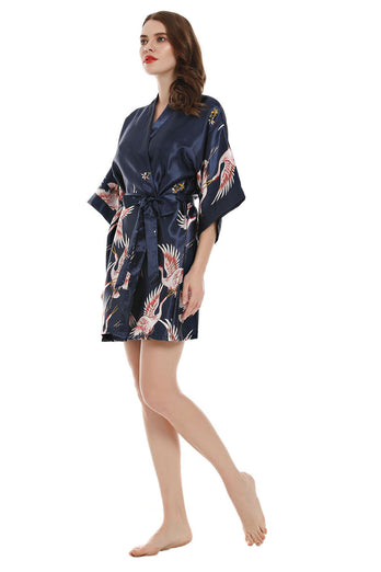 Navy Two-piece Print Bridal Party Robes