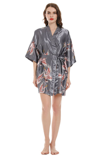 Grey Print Two-piece Bridal Party Robes