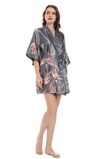 Grey Print Two-piece Bridal Party Robes