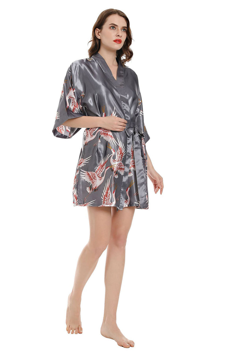 Load image into Gallery viewer, Grey Print Two-piece Bridal Party Robes