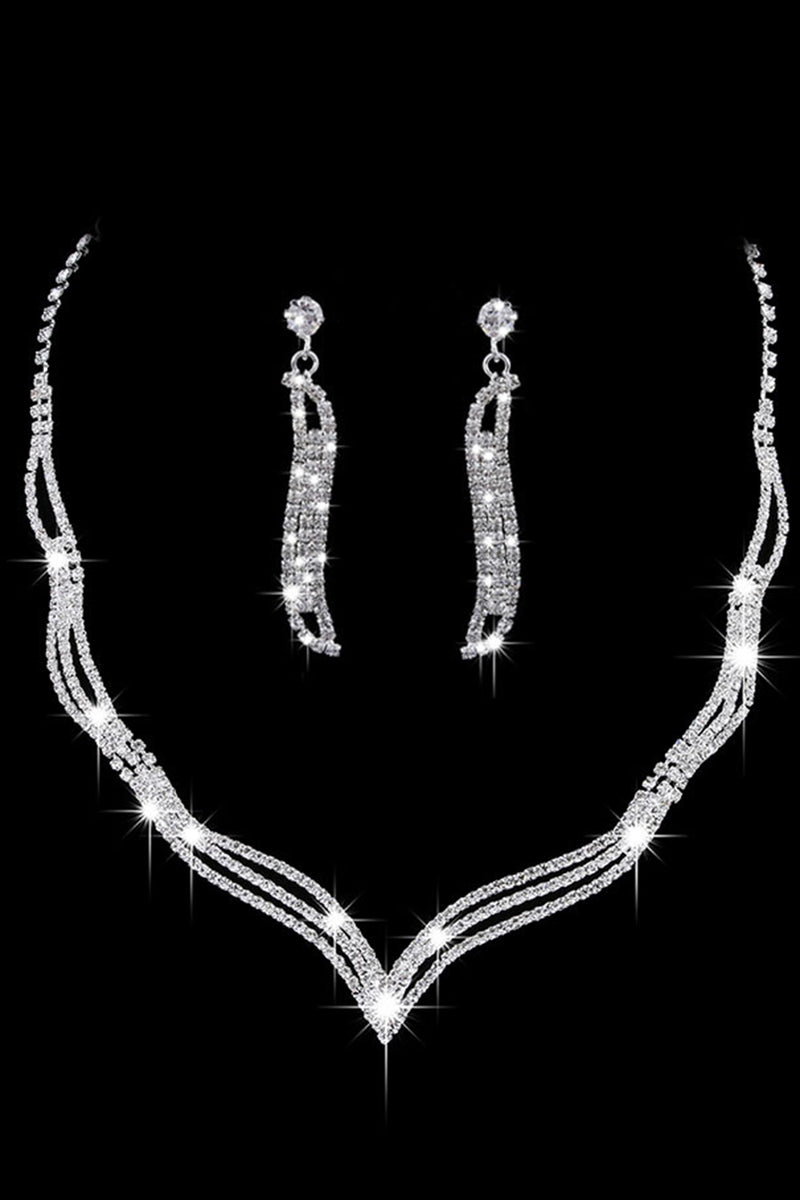 Load image into Gallery viewer, Silver Crystal Necklace Earrings Jewelry Set