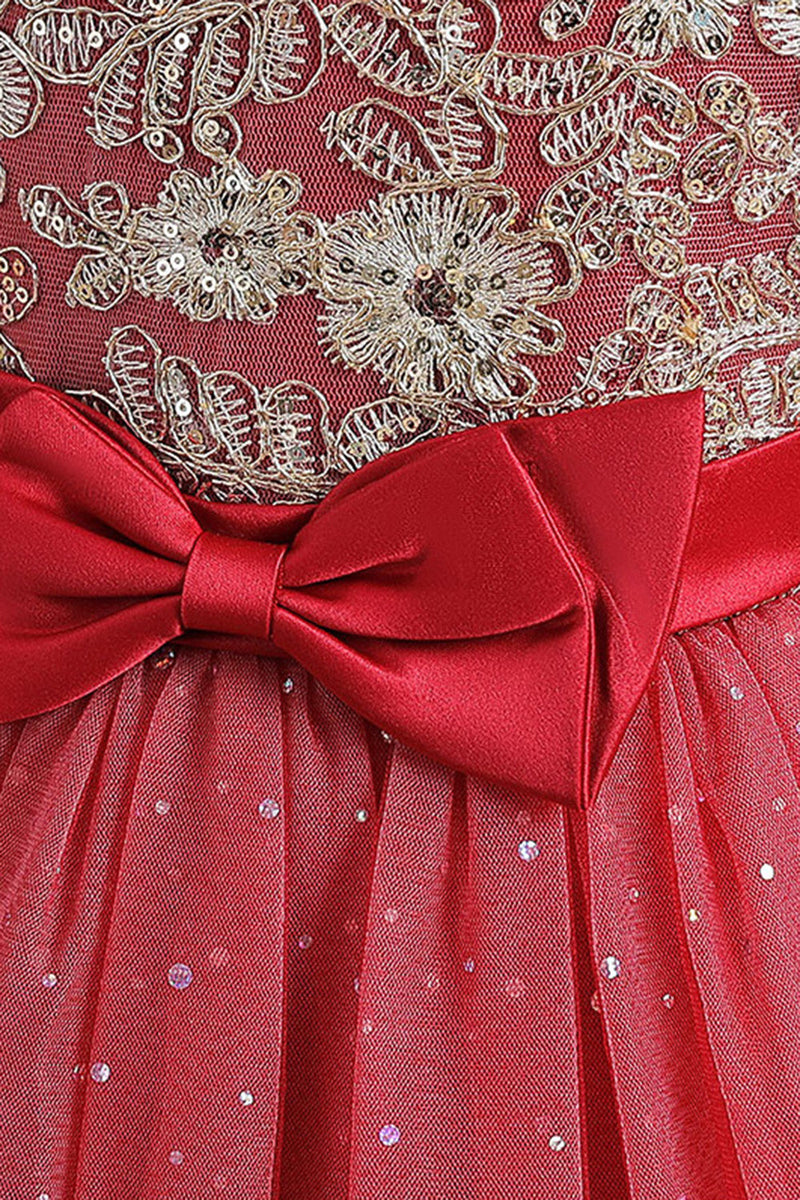 Load image into Gallery viewer, Red A Line Beaded Girls&#39; Dress With Bow