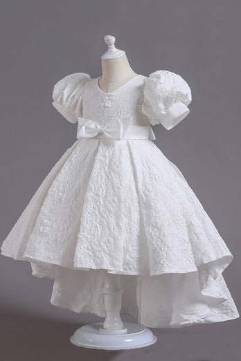 White A Line Girls' Dress With Bow