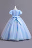 Load image into Gallery viewer, Puff Sleeves Blue Sequins Tulle Girls&#39; Dress