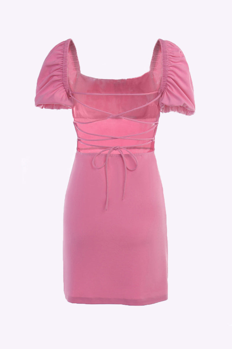 Load image into Gallery viewer, Puff Sleeves Bodycon Pink Party Dress