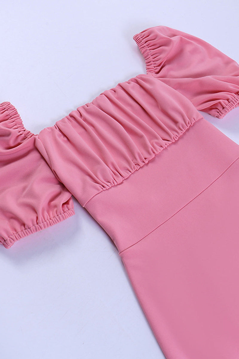 Load image into Gallery viewer, Puff Sleeves Bodycon Pink Party Dress