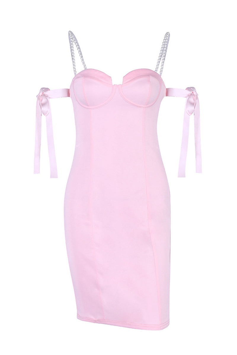 Load image into Gallery viewer, Cold Shoulder Bodycon Pink Party Dress with Beading