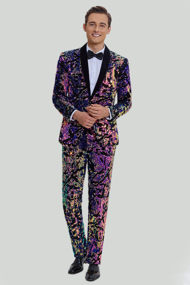 Load image into Gallery viewer, Purple Sequins Mens Two-Piece Suit Shawl Lapel One Button Tuxedo