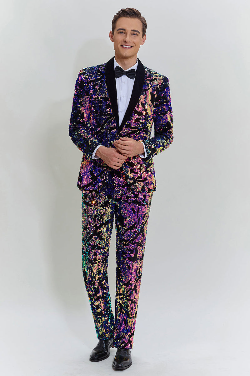 Load image into Gallery viewer, White Sequins Mens Two-Piece Suit Shawl Lapel One Button Formal Tuxedo